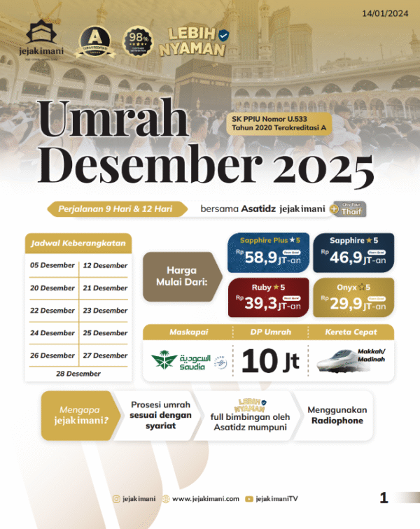 Umroh Desember program 9 Hari By Saudi Air, mulai 29,9 Juta