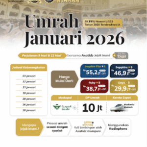 Umroh Januari 2026 Program 9 Hari by Saudi Air, Harga mulai 29,9 Juta